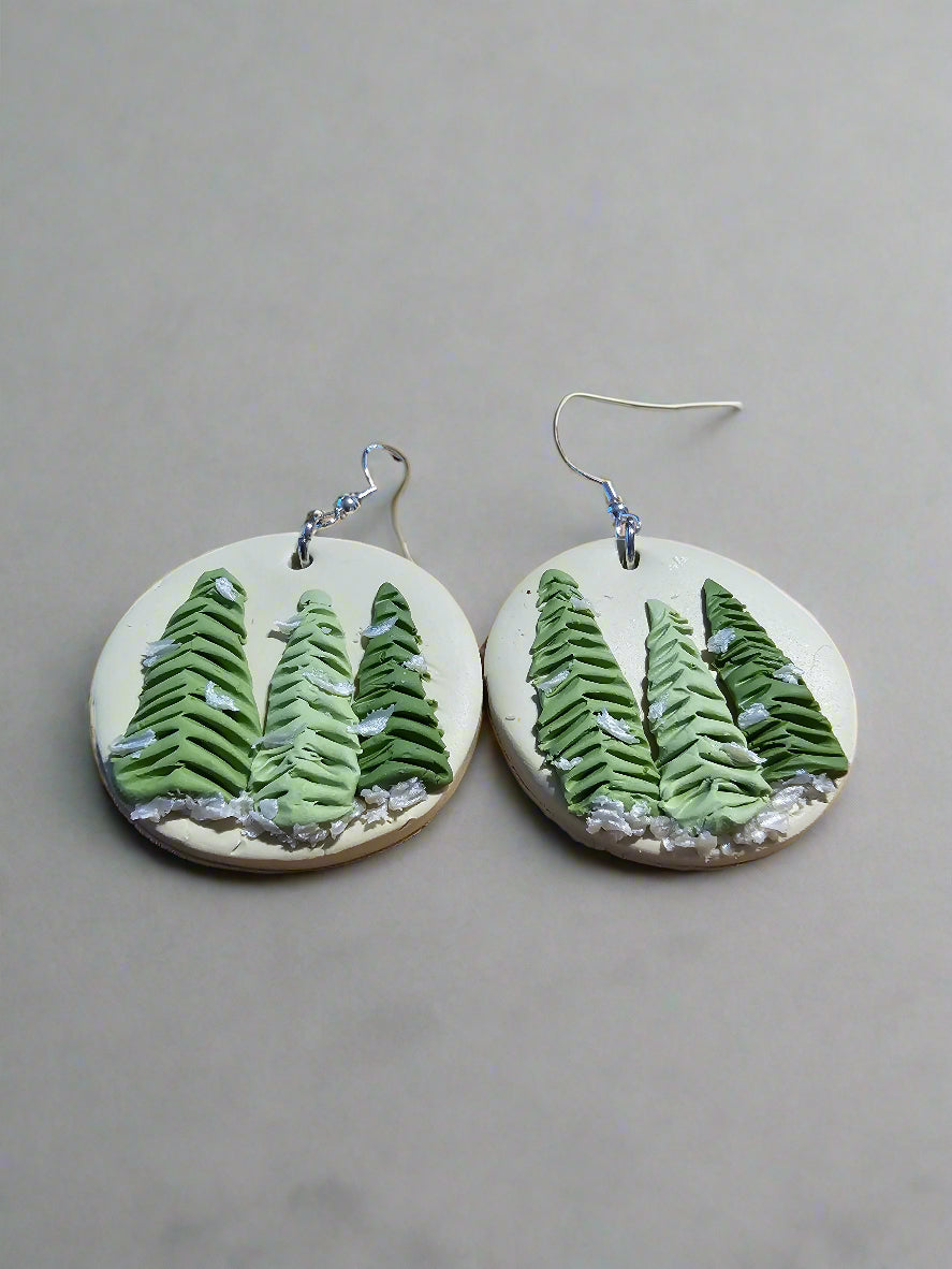 Snowy Evergreen Tree Earrings