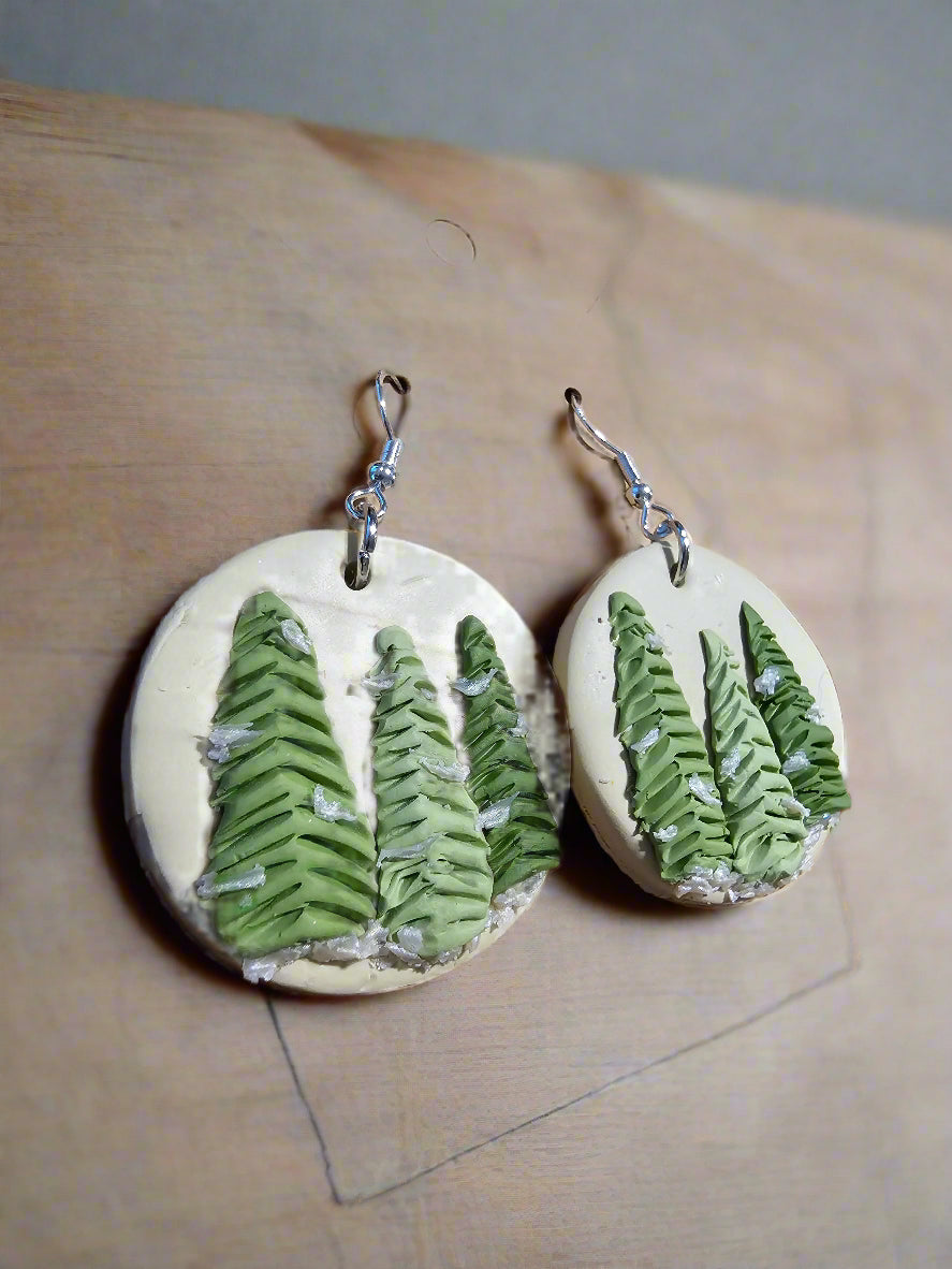 Snowy Evergreen Tree Earrings