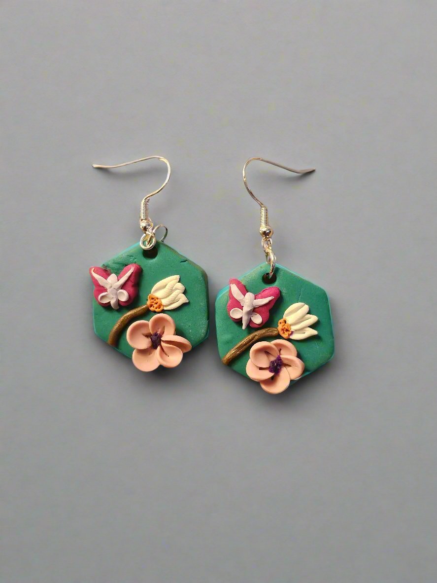 Butterfly and Flowers Earrings